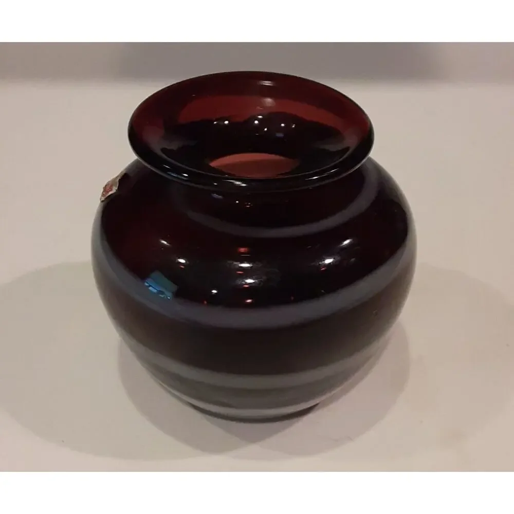 Vintage Brystal Handblown Vase Black Cherry & White